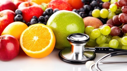 Fresh Fruits with Stethoscope Representing Healthy Lifestyle Choices