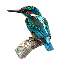 Stunningly vibrant kingfisher perches majestically on a mosaic branch showcasing exquisite detail and jewel-toned plumage