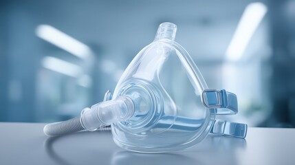 Clear Respiratory Mask with Tubing in a Medical Environment