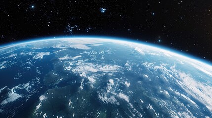 Obraz premium Overlooking the Earth from Space: A Breathtaking Perspective of Our Planet’s Half, Unveiling Blue Oceans, White Clouds and Continental Contours Space Perspective on Earth: Capturing the Magnificence o