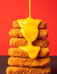 Crispy Chicken Nuggets Drenched in Creamy Cheese Sauce