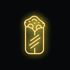 Yellow neon sign representing a shawarma, a popular street food, glowing on a dark background