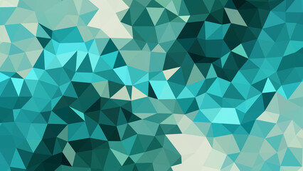 A vibrant, teal polygon background features a multitude of interconnected triangles in various shades of teal and light gray.