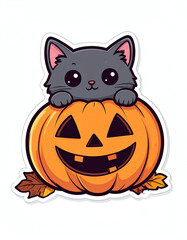 Cute Black Kitten Peeking Out From A Jack O Lantern