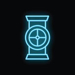 Glowing neon line round wooden bathroom window icon isolated on black background. Vector illustration