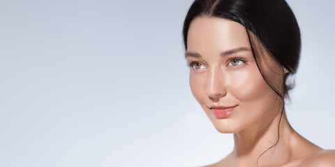 Radiant Woman With Glowing Skin In Closeup Beauty Shot With Natural Makeup