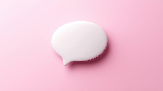 A minimalist white speech bubble on a soft pink background, symbolizing communication or conversation.