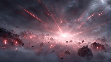 Obraz premium Shimmering Deflector Shield with Dramatic Lighting in a Cosmic Explosion Scene