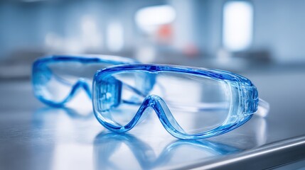 Clear Safety Goggles on a Table in a Bright Laboratory Setting