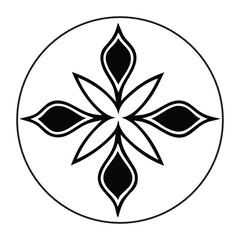 A minimalist black and white vector illustration of a stylized flower, perfect for a logo, icon, or decorative graphic element isolated on a white background