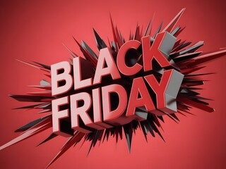 Black friday text exploding with sharp edges on red background