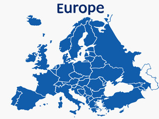Naklejka premium Detailed Blue Europe Map with Country Borders on White Background Illustration 