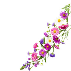 Diagonal Floral Arrangement with Colorful Blossoms and Greenery