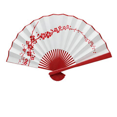Traditional Hand Fan with Red Cherry Blossom Design
