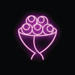 Neon illustration of a bouquet of flowers glowing on a dark background, perfect for designs related to love, romance, or celebration