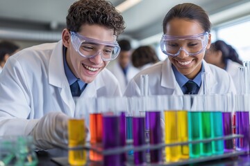 Happy Students in a High School Science Lab