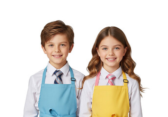 Smiling Children in Aprons and Ties Posing Together on White Background