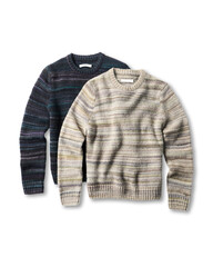 Two striped knit sweaters one dark blue green one light beige clothing apparel