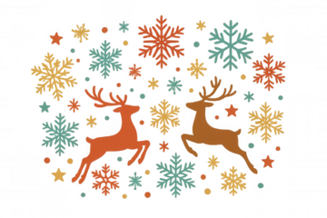 Reindeer and snowflakes illustration, celebrating winter holidays and christmas season, transparent background