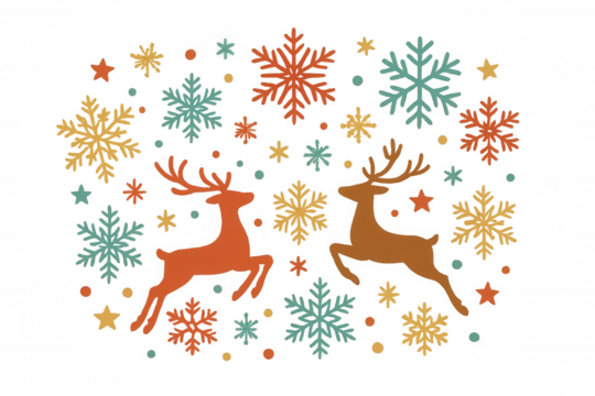 Reindeer and snowflakes illustration, celebrating winter holidays and christmas season, transparent background