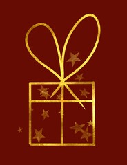 golden gift box on a red background