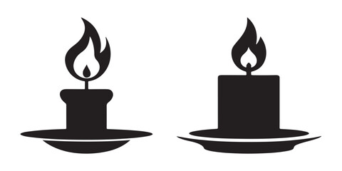 burning candles icons. isolated on white background in simple black silhouette.