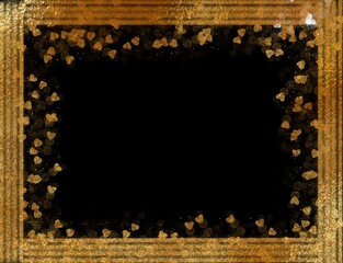 frame of glittering hearts on a black background