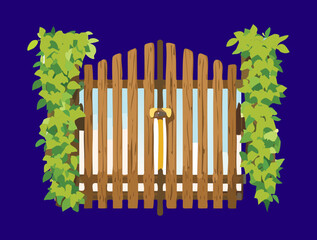  A charming wooden gate with a green leafy archway