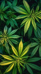 Close-up view of vibrant green cannabis leaves