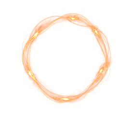 Circular glowing orange light trails create a mesmerizing ring effect on a soft gray background, ideal for design projects and digital overlays with copy space