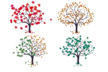 Obraz premium illustration of a set of trees with leaves