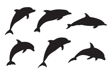 Fototapeta premium Dolphin vector icon set. isolated on white background, marine mammal silhouette.