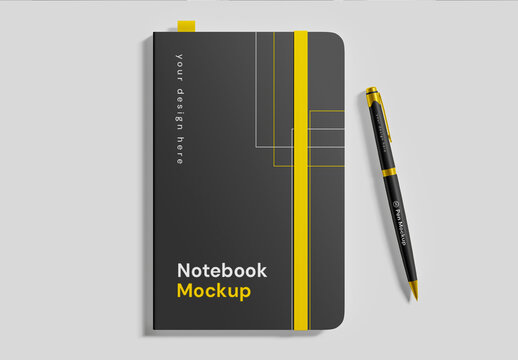 Stationery Notebook with Pen Mockup