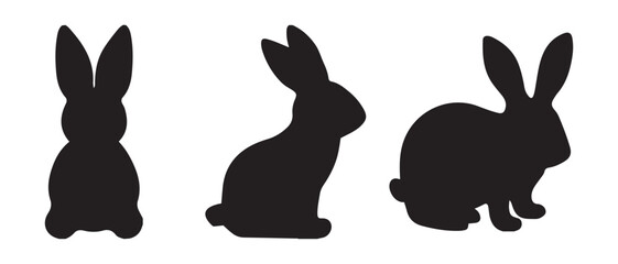 rabbit silhouettes icons. isolated on white background in different positions.