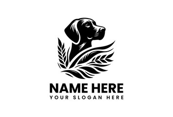 Elegant Black and White Dog Logo with Wheat Ears.