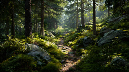 Obraz premium Discover the Beauty and Adenture of Forest Trails: AGuide to Serene and Excitig Hiking Experiences in Naure's Wilderness