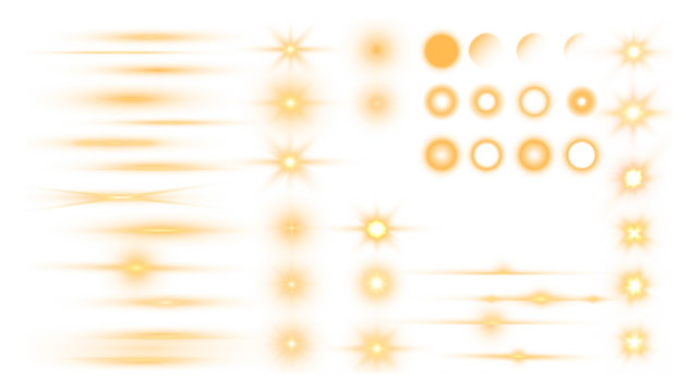 Bright orange light overlays with various shapes and patterns, including stars, circles, and lines, creating a vibrant and dynamic visual effect for design projects