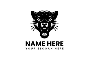 Fierce Black Panther Head with Open Mouth and Sharp Teeth Silhouette.