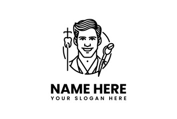 Friendly Dentist Logo with Tooth and Tools.