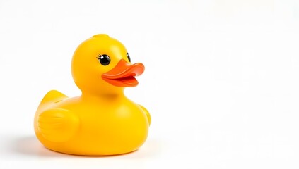 A classic yellow rubber duck isolated on a white background. Clean and detailed stock image ideal for childhood, toys, and playful concepts.