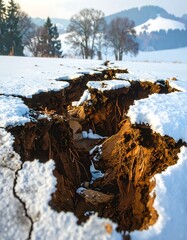 Snow-covered fissure in the earth