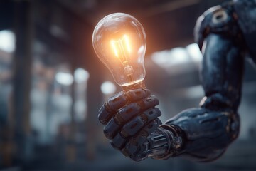Metal Gear Holding Glowing Lightbulb Innovation