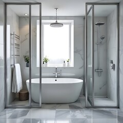 Grey white modern bathroom interior