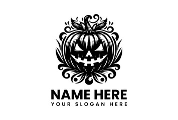 Ornate Halloween Pumpkin Logo Design with Intricate Details.