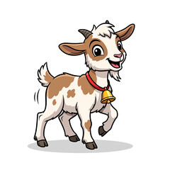 Fototapeta premium A charming cartoon goat with a bell around its neck and a happy expression.