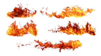 Collection of fire flames isolated on transparent background