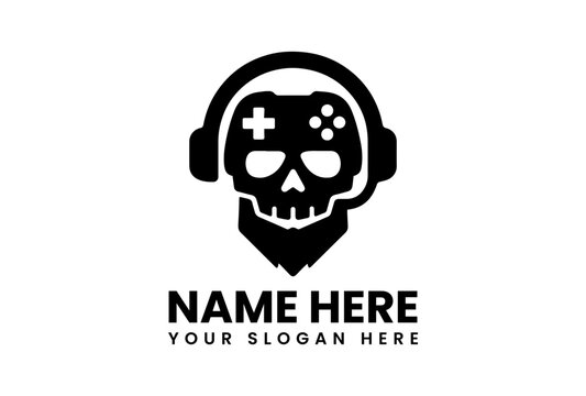 Skull Gamer Logo with Headphones and Controller.