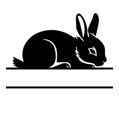 Obraz premium Black silhouette of a rabbit resting above a horizontal line with space for text or customization