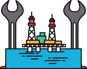 A black and white drawing of a wrench