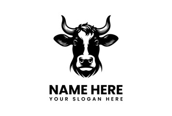 Striking Black And White Cow Head Logo Design.